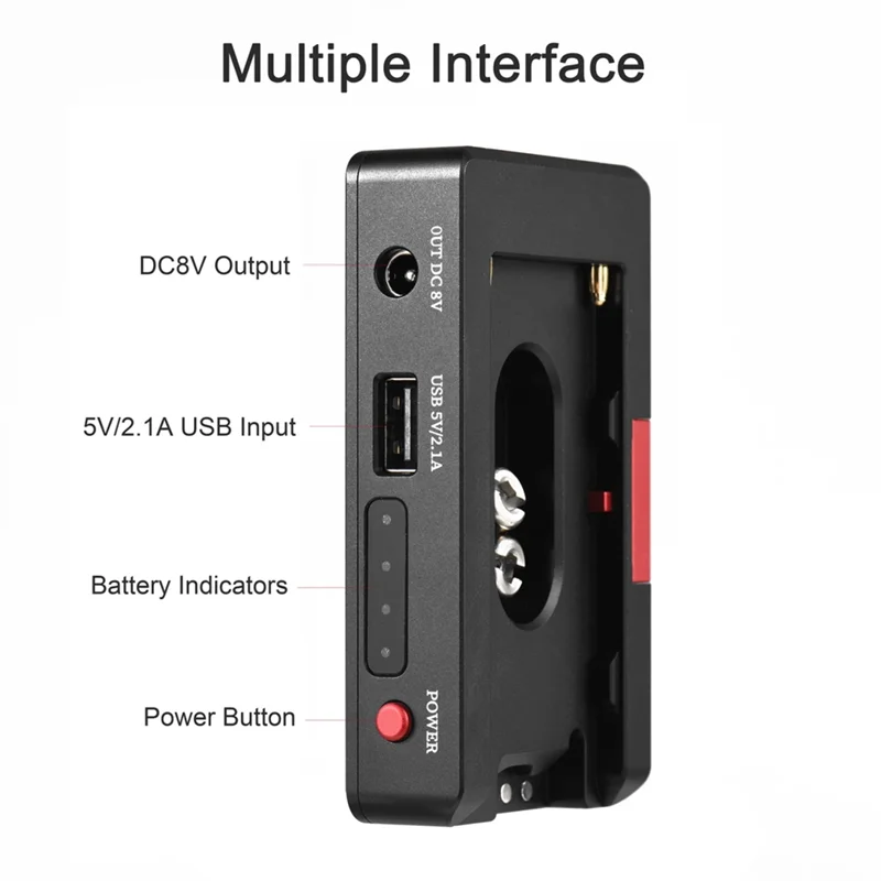 

NP-F Battery Charger Metal Battery Adapter Plate USB DC12V DC8V DC Outputs 1/4In For NP-F970/F950/F930/F770F750/F570 Easy To Use