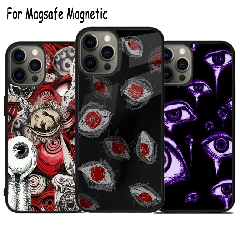 Creepy Eyes Wireless Charge Magsafe Phone Case For iPhone 15 16 14 13 11 12 Pro Max Plus Magnetic Bumper Cover