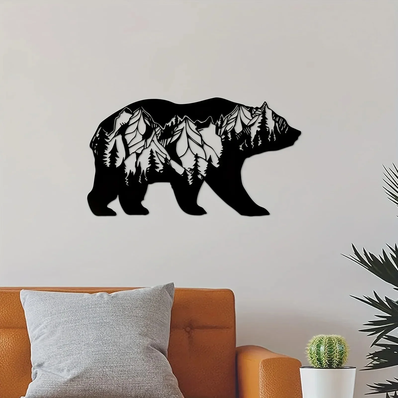 Bear and Forest Metal Wall Mounted Art Decor, Modern Wall Decorations, Suitable for Bedroom, Office, Farmhouse Fence Decorations