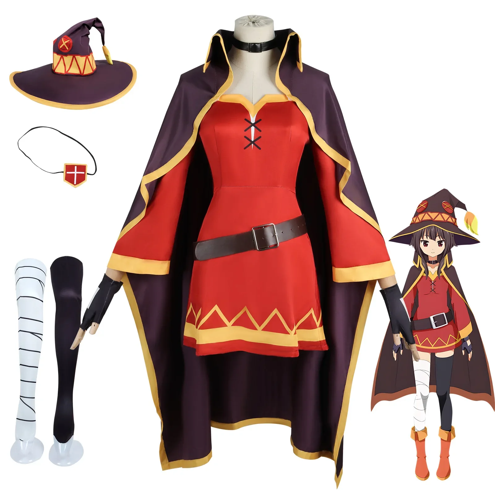 

Anime Megumin Cosplay Costume Women Sorceress Dress Outfits Megumin Cos Wig Halloween Cos Costumes