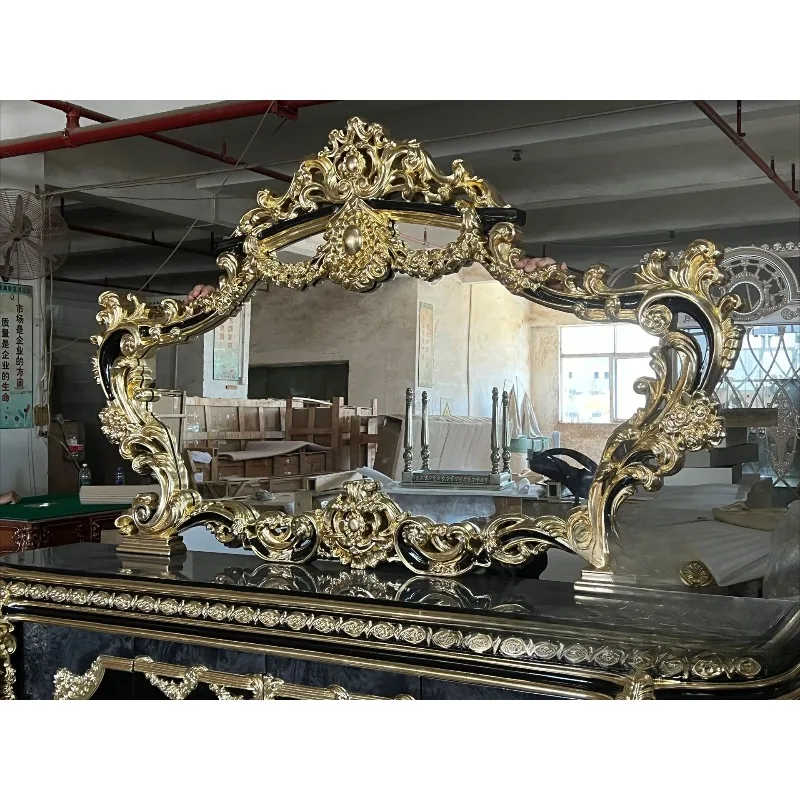carving flower dyed veneer upper body mirror cabinet mirror table luxury villa palace style bathroom mirror cabinet