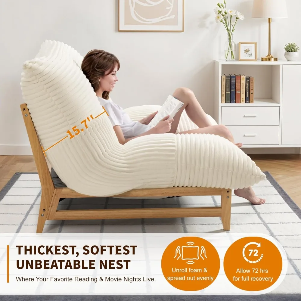 كرسي مميز كبير الحجم يشبه السحابة، وكراسي بين باج ذات مقعد عميق للغاية، ووسادة كيس فول محشوة قابلة للتحويل مع قابلة للإزالة #6