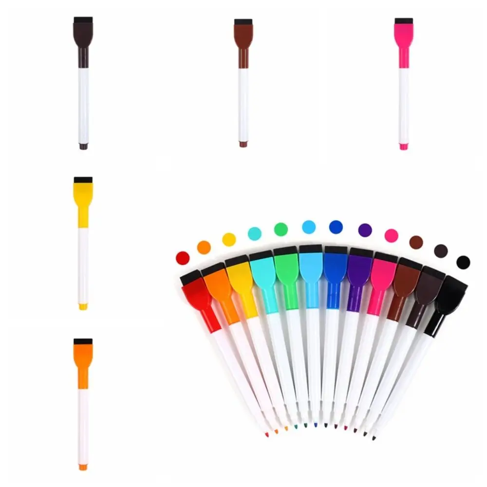 ปากกาไวท์บอร์ดลบได้ปากกาเมจิกแบบมีแปรงกันน้ำพร้อมแม่เหล็กปากกาวาด12สีสำหรับกราฟฟิตีของเด็ก