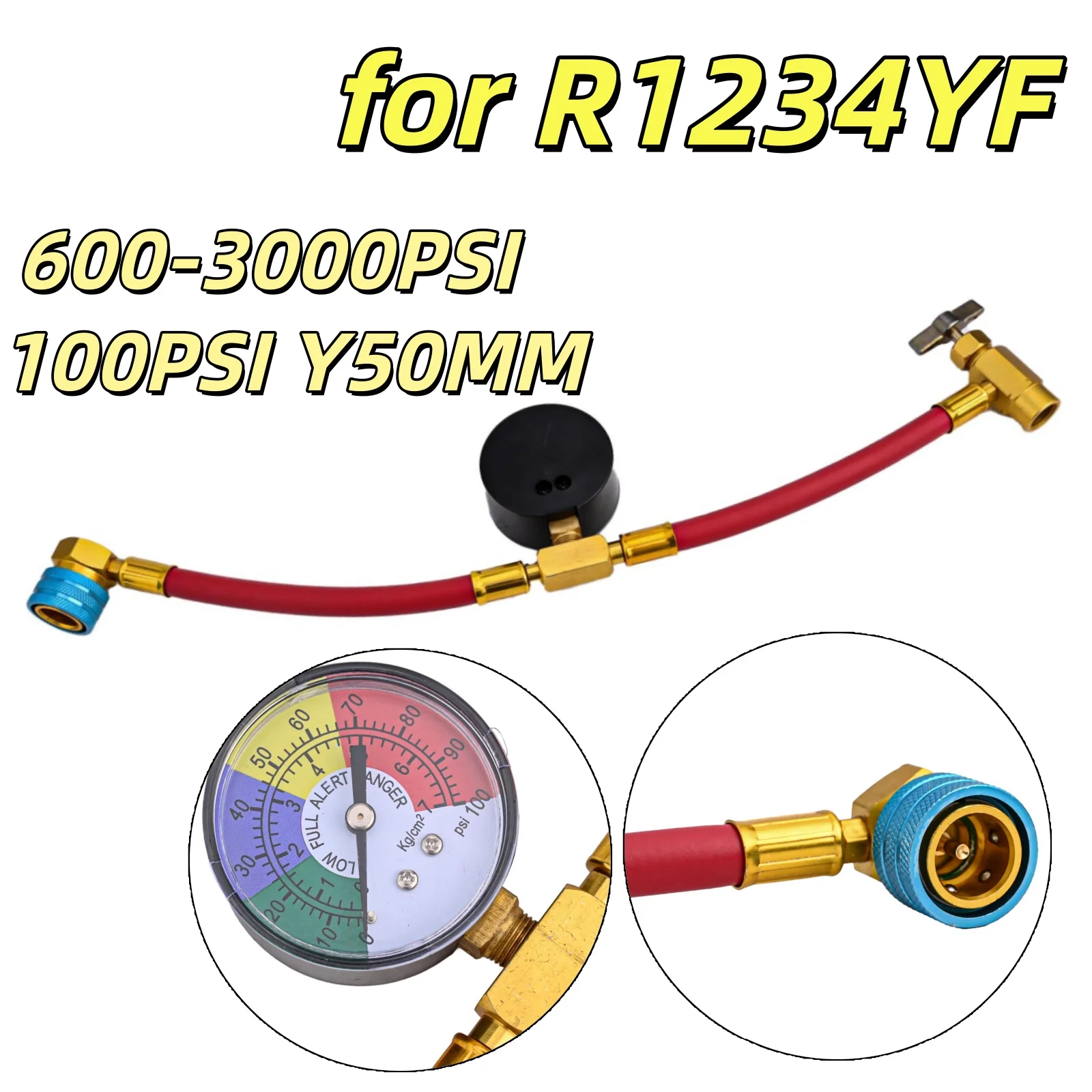 for R1234YF U-Charge Hose With Gauge 1/2 LH Can Opener For Car AC Recharge Charging Pipe Brass Rubber Auto Air Conditioning Tool