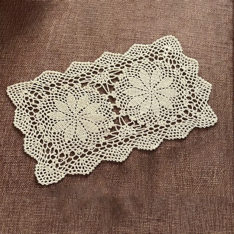 4 Pack Vintage Crochet Lace Doilies for Tables,17 x 10.5 Inch Boho Cotton Rectangle Placemats for Nightstand, End Table Decor