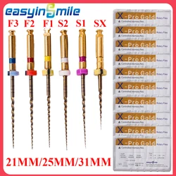 10Pks Dental Endodoncia Endo Rotary Files X-Pro Gold Taper SX/S1/S2/F1/F2/F3 Niti Root Canal Engine Tips 21/25/31mm For Motor