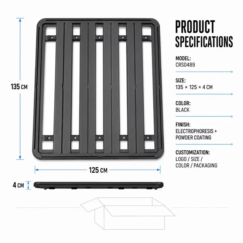 Aluminum Roof Platform Carrier 135x125cm No Drill Universal Mount for SUV Pickup Outdoor Camping 150kg Load