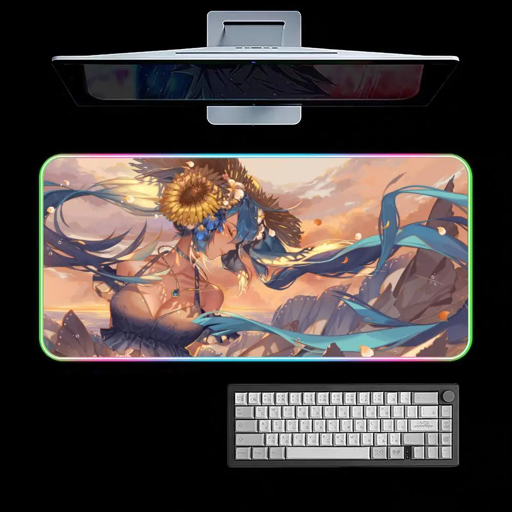Popular H-Hatsune Cute M-Miku Mouse Pad RGB Gaming Mouse Pad Desk Mat HD Gamer Large LED Light XXL MousePads