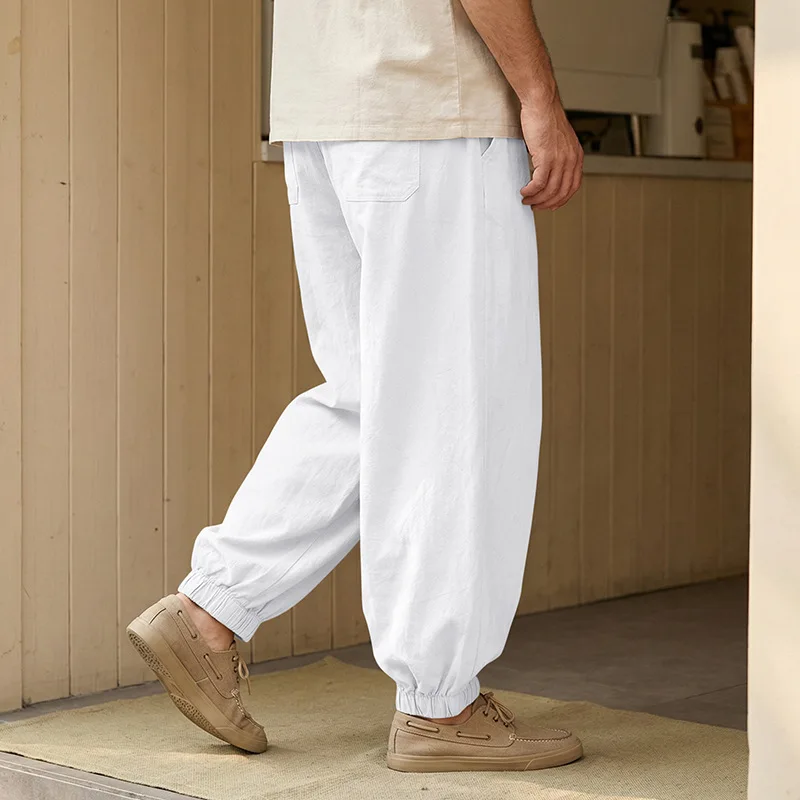 Europäische und amerikanische Freizeithose für Herren: Sommerliche Strand-Leinenhose in Übergröße mit Bündchen am Knöchel – Detail 5