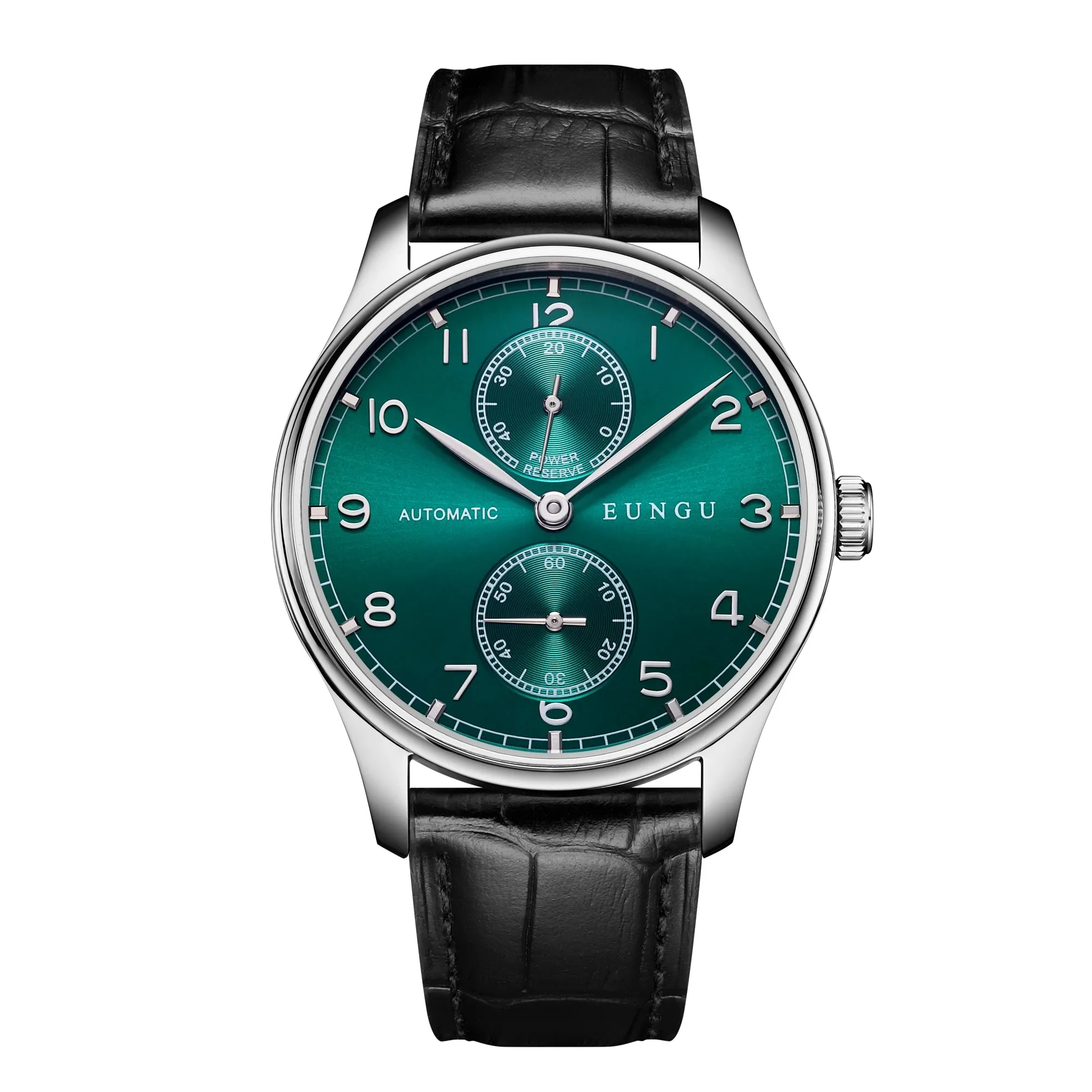 

New Parnis 43mm Case Automatic Men's Watch Leather Strap Green Dial Power Reserve Mechanical Men Watches relogios masculinos