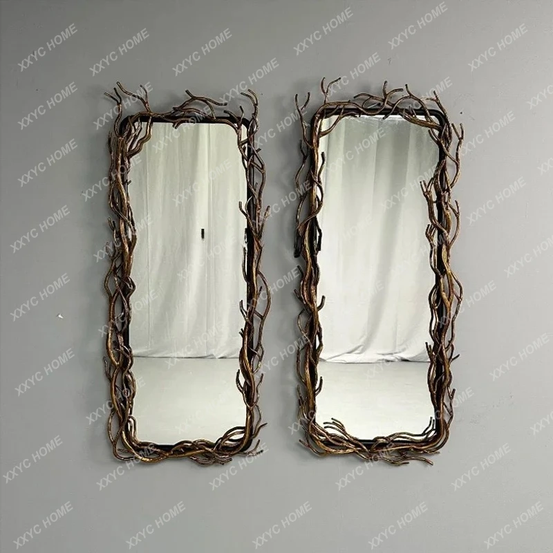 A  A17 French mirror hanging decoration, arched wall full-length mirror landing, full-body retro entrance mirror