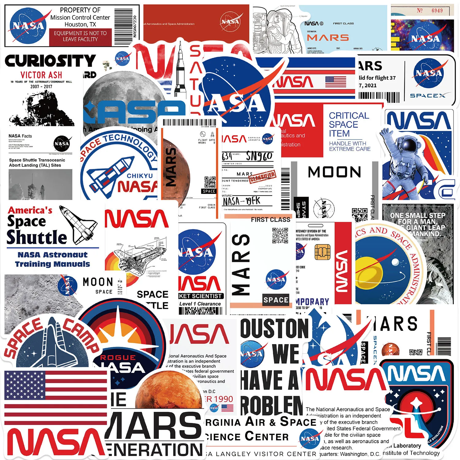 50PCS Fun Cartoon NASA astronaut Stickers Scrapbooking Collage Material Phone Cases Guitar Notebooks DIY Decorative