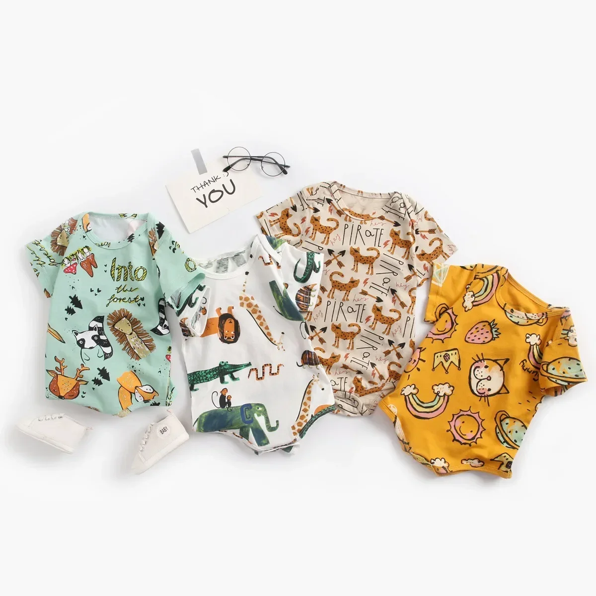 Sommer Neugeborenen Baby Kleidung 0-1Y Unisex Baumwolle Dreieck Strampler Cartoon Print Krabbeln Onesie Loungewear Outfit