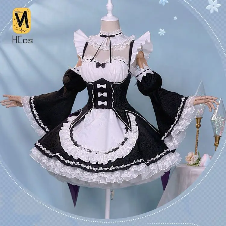 re-ゼロから始める異世界生活-レム-ゴージャス薄型メイドコスプレフルセット-エレガントレースメイド服-hcos