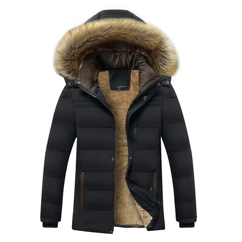 Men Parka Winter New Windproof Fleece Warm Thick Jacket Coat Men Fashion Hooded Fur Collar Jacket Classic Casual Parka Men