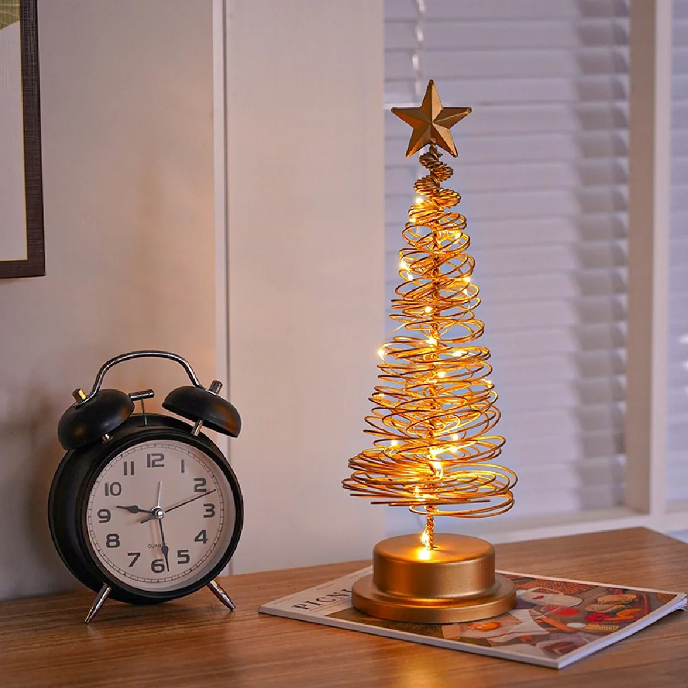 LED Christmas Tree Bedside Lamp,Decorative Iron Art Table Light For Cozy Bedroom&Festive Atmosphere,Battery-Powered Night Light
