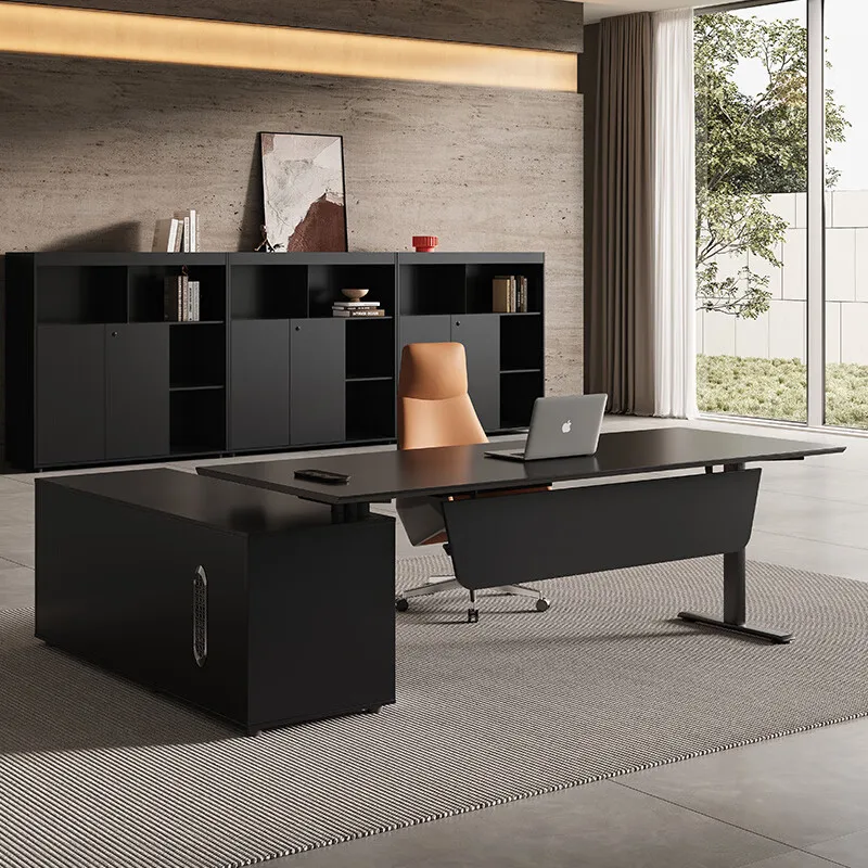 Italian style simple modern wooden modular luxury intelligent adjustable height executive desk and chair set