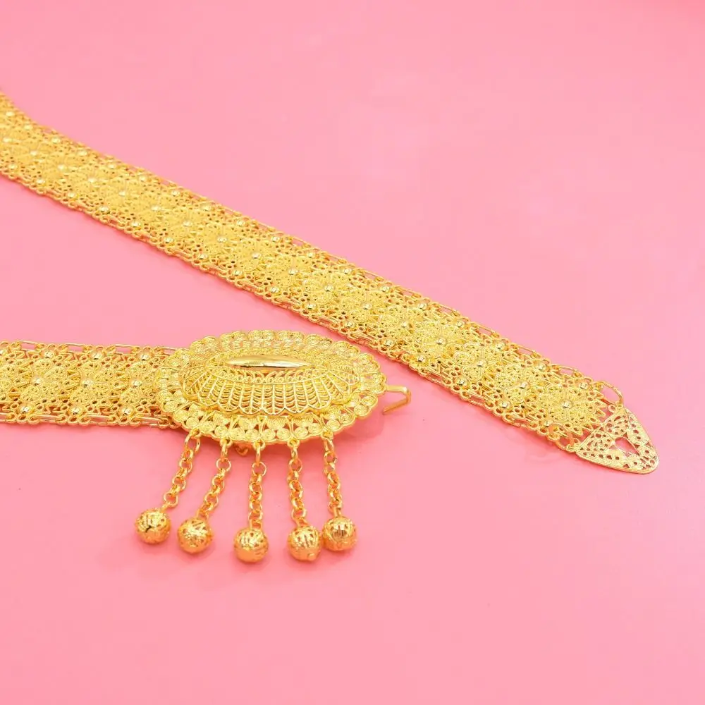 Heavy Duty Waist Chain Belt Flower Design Tassel Pendant Hollow Chain Belt Alloy Material Carved Hollow Pattern Long Coin Belt