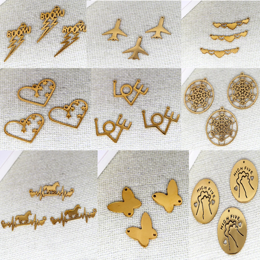3pcs/Lot Stainless Steel Gold series pattern Accessories DIY Jewelry Making For Bracelets Earring Necklaces For Party Gift