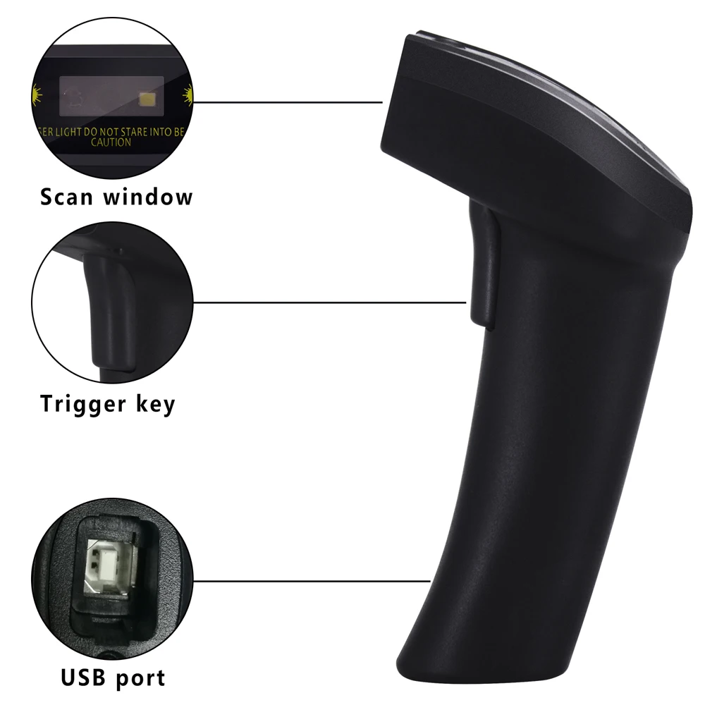 Imagem -03 - Ccd Wired Barcode Scanner Distância de Transferência sem Fio 100 Metros Trabalhar com Windowsmac 2.4ghz d 2d