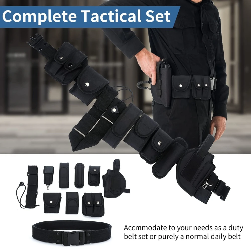 Duty Belts Tactical Modular Equipment Security Utility Belt with 10 Components Pouches Bags Holster Gear Security Guard Belt