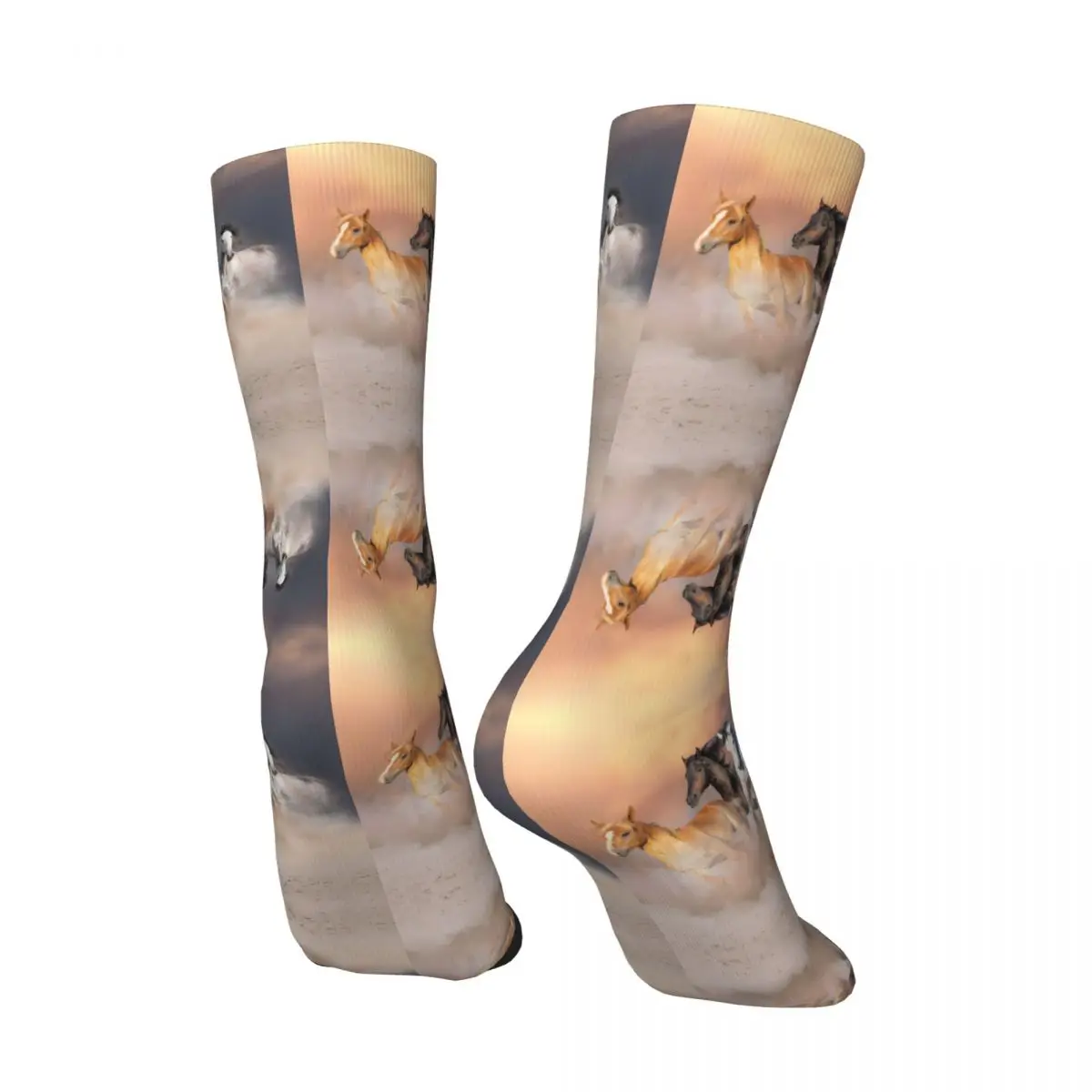 Funny Crazy compression Horse Herd Run Sock for Men Hip Hop Vintage Galloping Horses Happy Quality Printed Boys Crew Sock