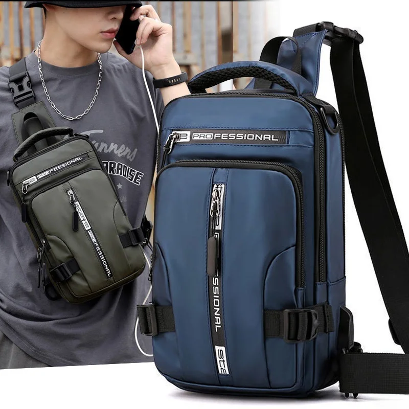

Cool Nylon Men's Crossbody Bag Waterproof Street Sle USB Dual-oulder Casual Handbag Single-oulder Satchel Bapa