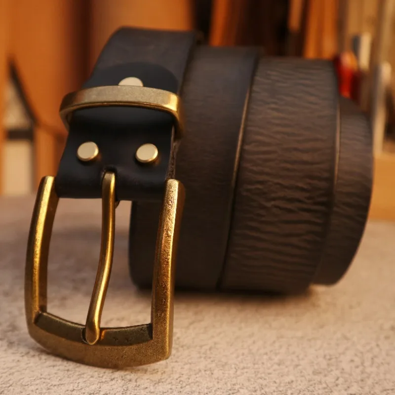 

Мужской ремень из чистой воловьей кожи, новый универсальный ретро полированный латунный ремень с игольной пряжкой, медный джинсовый дизайн, роскошные мужские ремни в возрасте