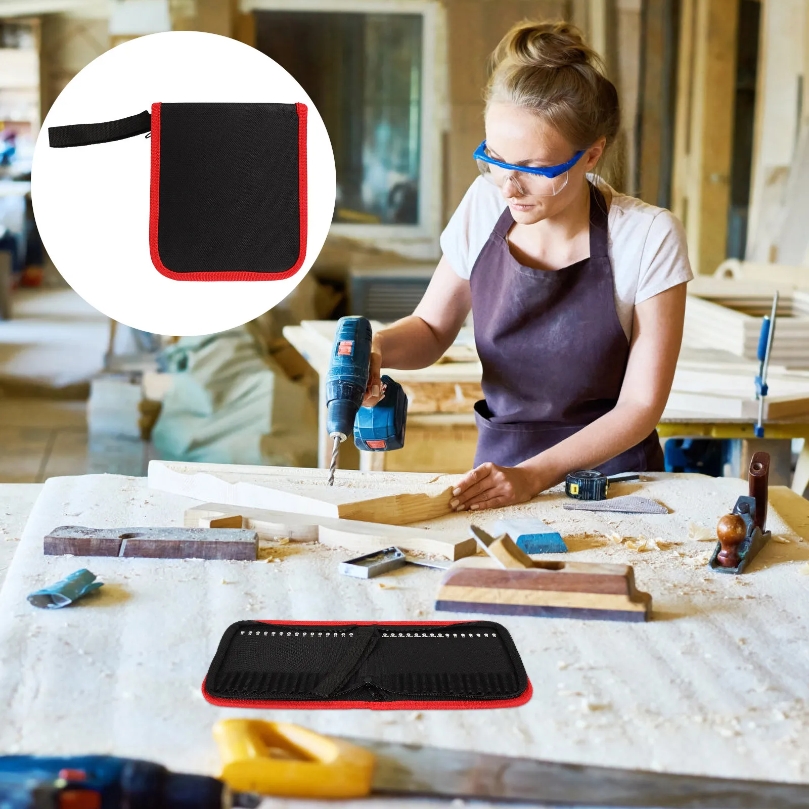 

Canvas Drill Bit Storage Bag Durable Zipper Tool Pouch Handheld Organizer for Tools Storage Portable Tool Bags