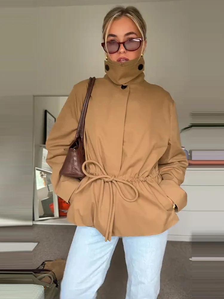 Casual Women Jacket Lapel Lace Up One Button Long Sleeve Tunic Female Slim Coat Fashion Solid Office Streetwear 2026 New