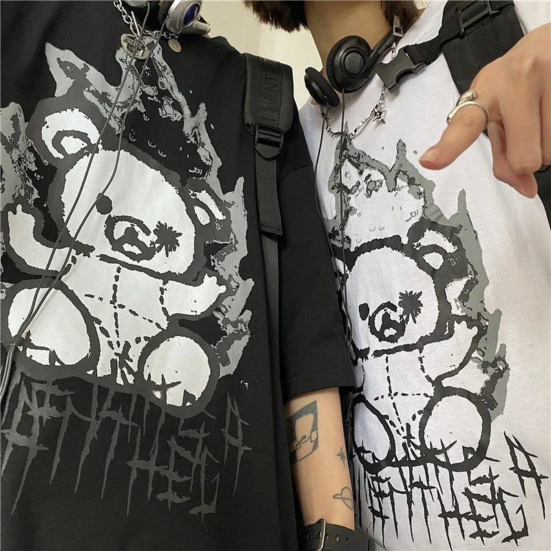 Vintage Korean Clothes Women T-Shirt Goth Y2K Anime Harajuku Tops Anime Cartoon Graphic Print Oversized T-shirt Short Sleeve