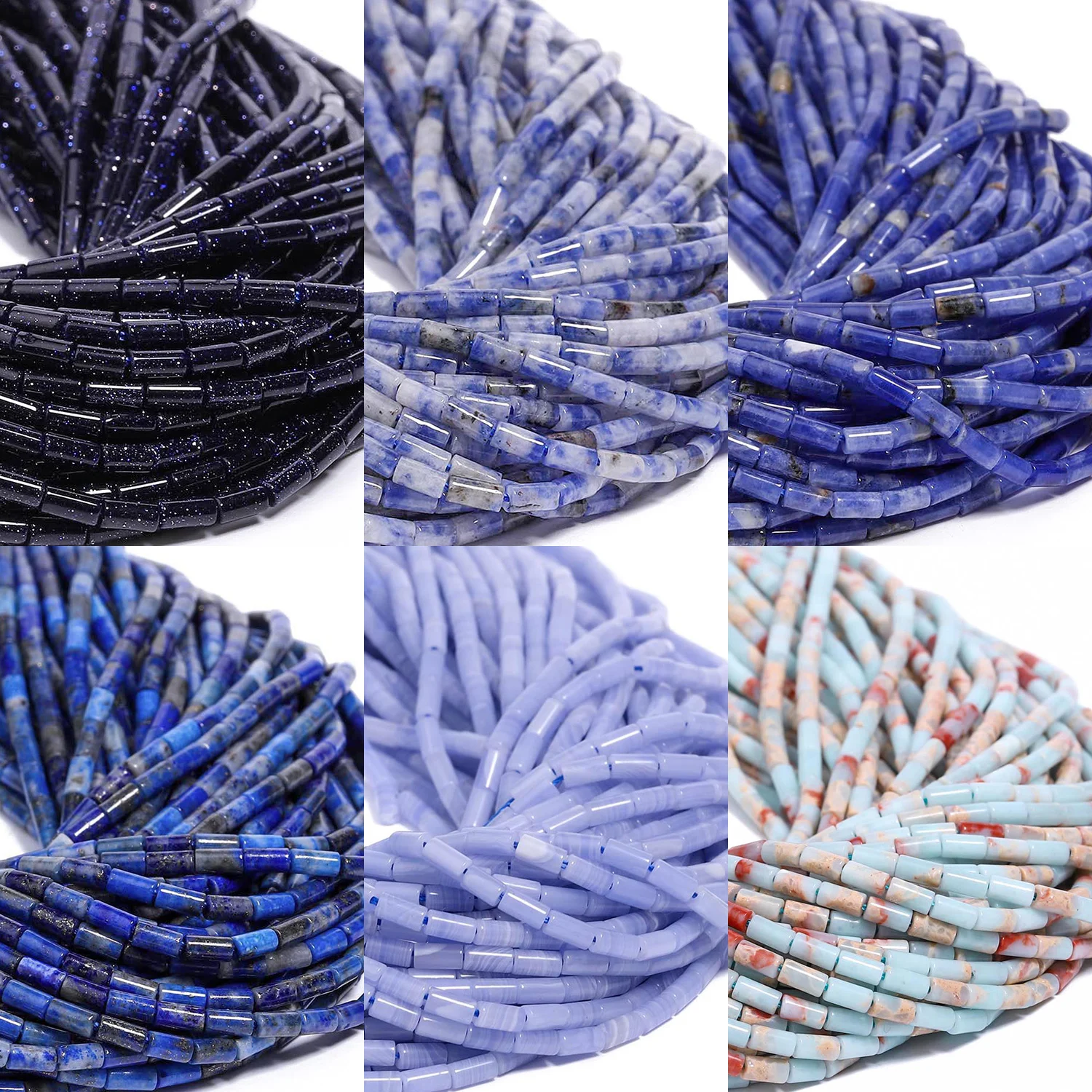 Blue Stone Beads 4x2mm Round Tube Shape Beads Natural Lapis Lazuli Jasper Agate Stone Beads for Jewelry Making Diy Accessories