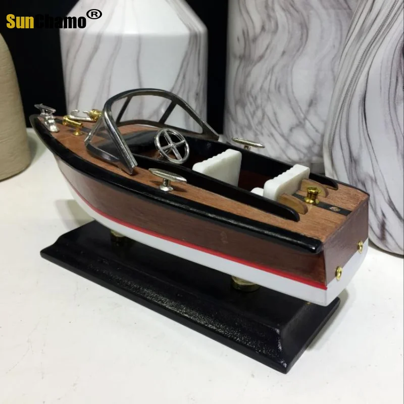 Sunchamo Mediterranean Style Wooden Sailboat Model Ornaments Ocean Decoration Yacht Speedboat Handicraft Gift Accessories Modern