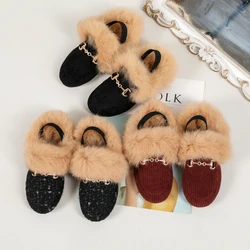 AS Kids Shoes Children Fur Slides Baby Girls Slip On Outdoor Slippers Toddler Boys Black Brand Flats Soft Princess Slides New