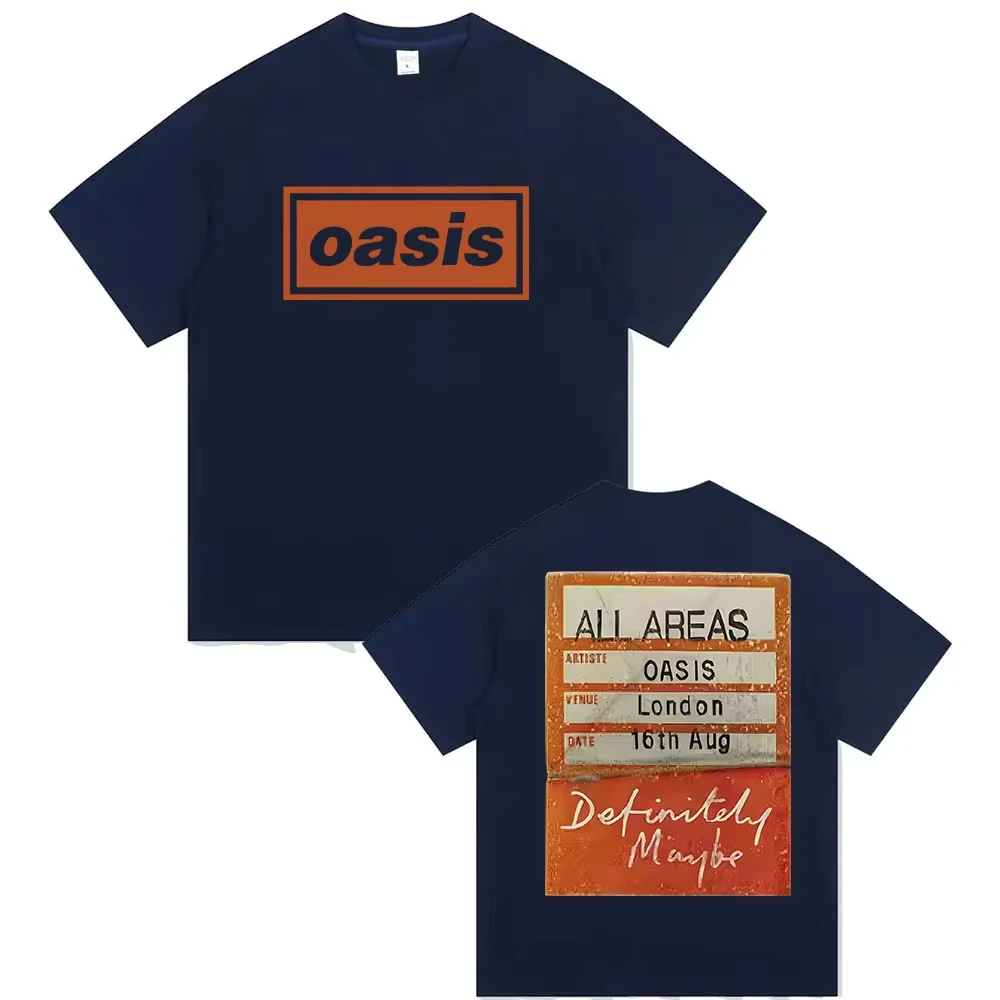 O-الواحة Definiteiy ربما 2025 الجرافيك تي شيرت البريطانية روك باند قصيرة الأكمام تي شيرت الرجال النساء الهيب هوب الملابس القطن تي شيرت