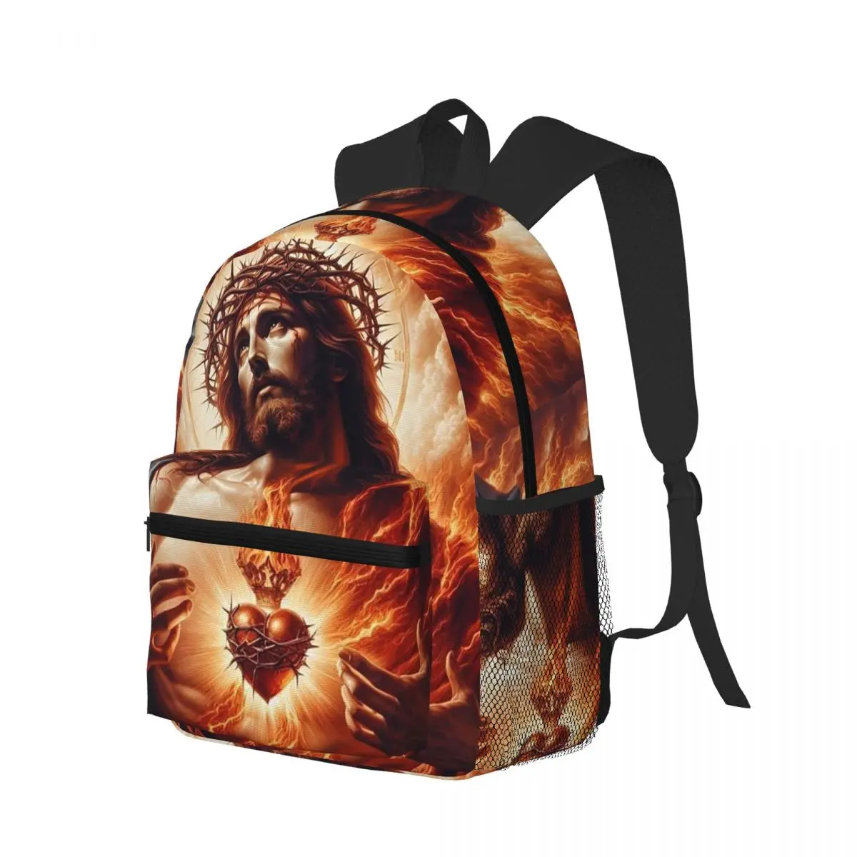 Jesus Christ Angelic Heart Religious Design With Roses & Gold Accents Student Backpack School Bag Bookbag Shoulder Bags