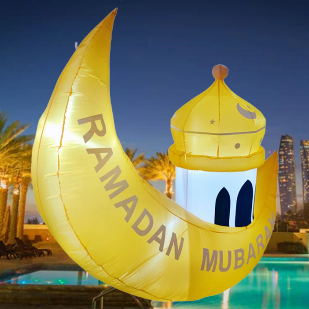 1.6 متر رمضان ديكور عيد الفطر القمر السفينة المدمج في مصباح ليد لعبة قابلة للنفخ في الهواء الطلق مبارك الصلاة الديكور لوازم الحفلات