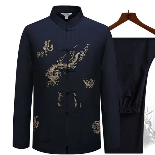 Imagen 2 del producto Ropa Tang tradicional china, Top con cuello mandarín, prenda de Kung Fu Wing Chun, Top de manga corta, camisa de dragón bordado, M-XXXL