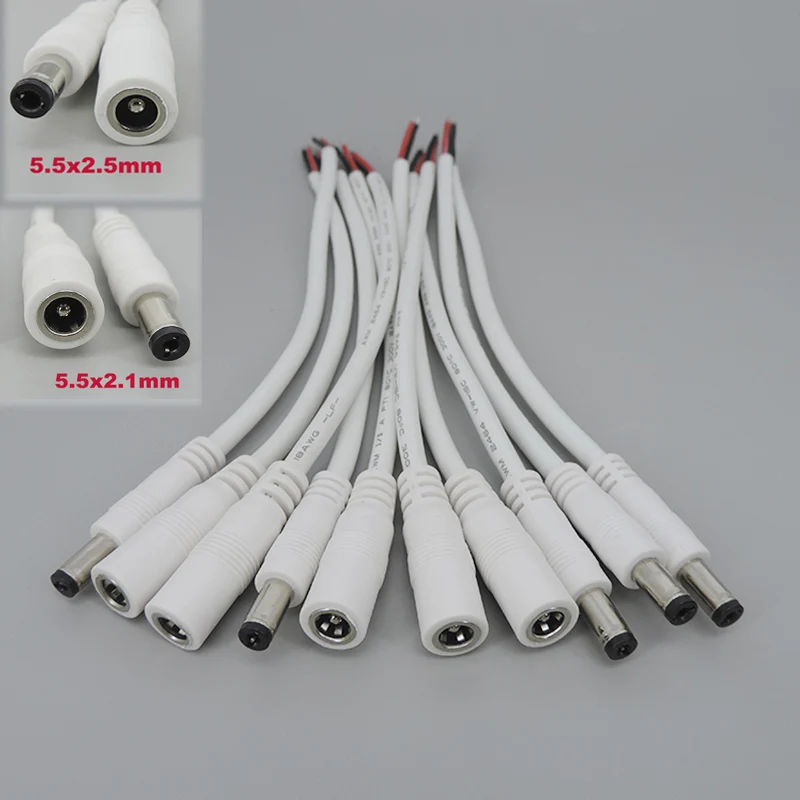 

5pairs 18awg 7A DC Male Wire DC Female connector Power Supply extension Cord Cable 5.5mmx2.1mm 5.5x2.5mm Copper Line