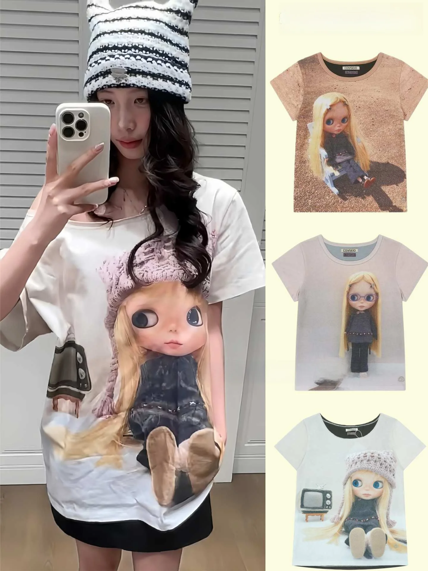 

Футболка женская Coyseio Doll Collaborative из чистого хлопка с принтом на плече, повседневная, летняя, новинка 2026 года