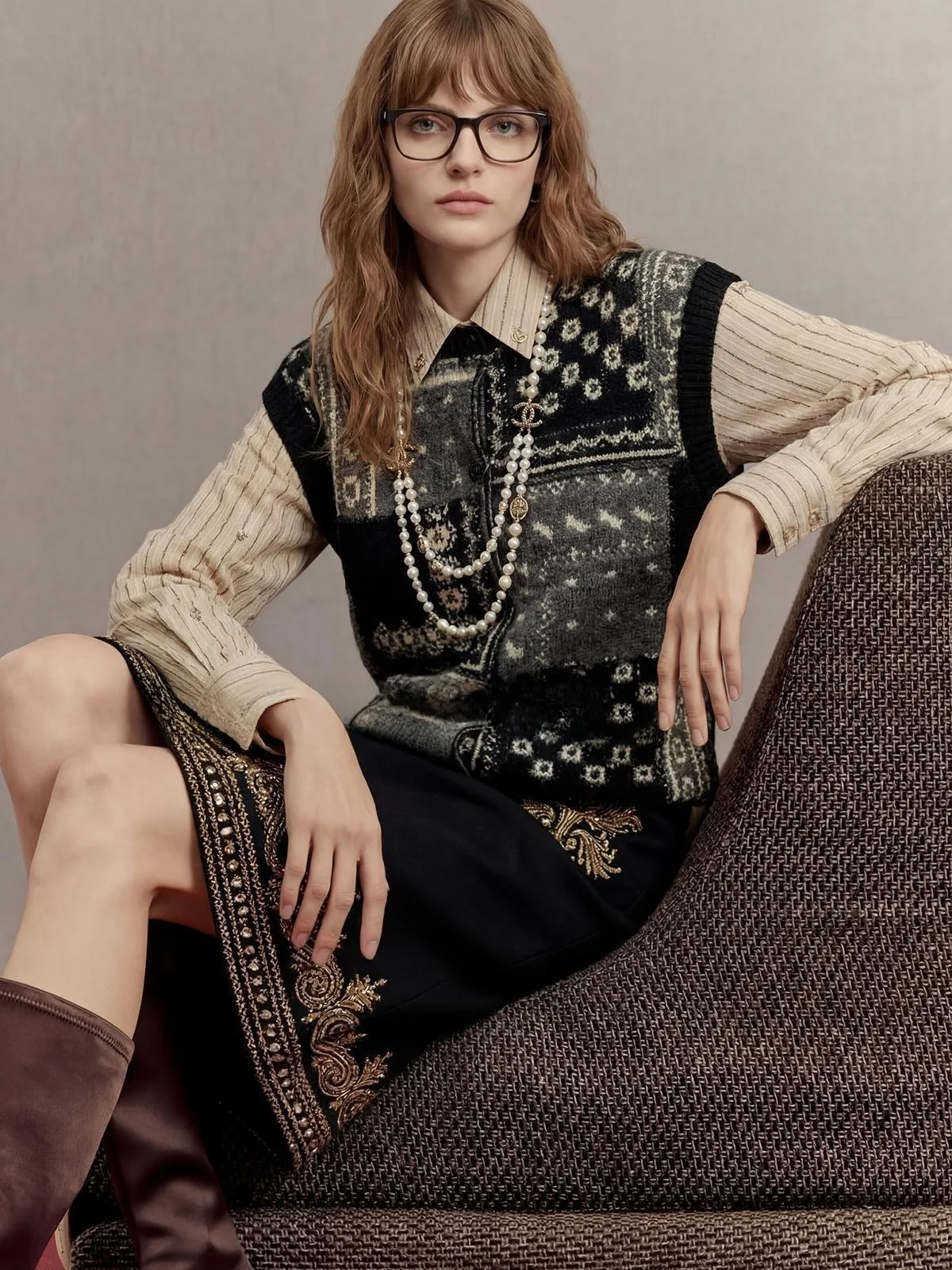 

Женский вязаный жилет U×LAB в стиле пэчворк, осенняя новинка, винтажный, свободный, универсальный, для повседневной носки, стройнящий, модный