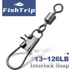 FishTrip Interlock Snap Rolling Swivels 50~100Pack Stainless Steel Cross Lock Snap Sea Fishing Connector Terminal Tackle