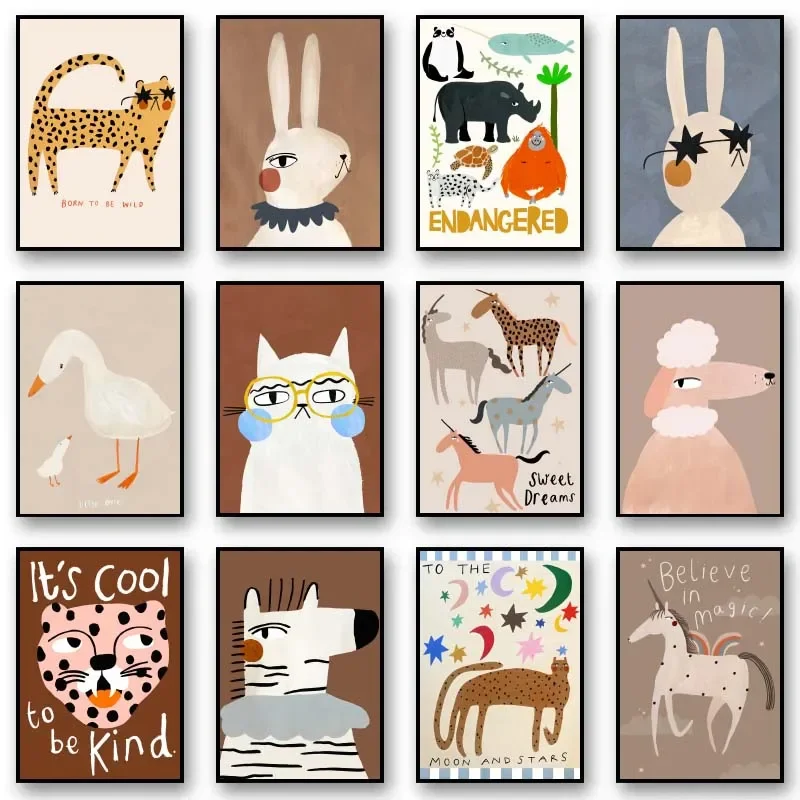 Funny Cute Animal Rabbit horse panda Posters Motivational Quotes Prints Diamond Printing Wall Art Picture for Room Home Decor