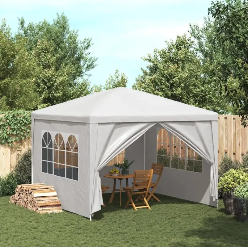 Feesttent 3x3m Wit - Polyethyleen partytent, UV- en waterbestendig, met zijpanelen en ritssluiting