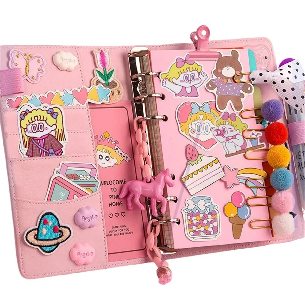 Eco-friendly Kawaii A6 Ring Binder Notebook - Cute PU Leather Planner for Students and DIY Enthusiasts