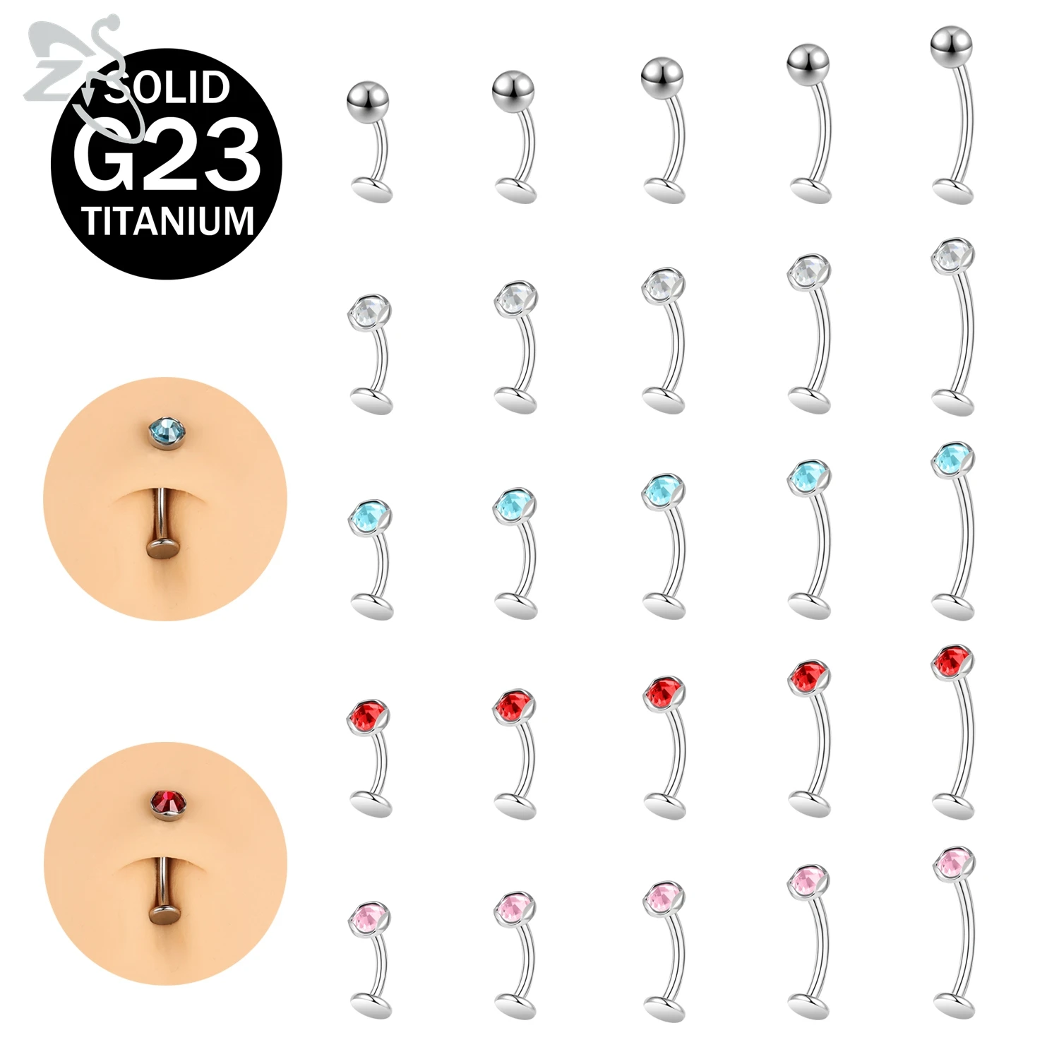 

ZS 1 PC 14G F136 G23 Titanium Steel Belly Button Ring Pink Round CZ Crystal Navel Piercings Body Piercing Jewelry 6/8/10/12/14MM