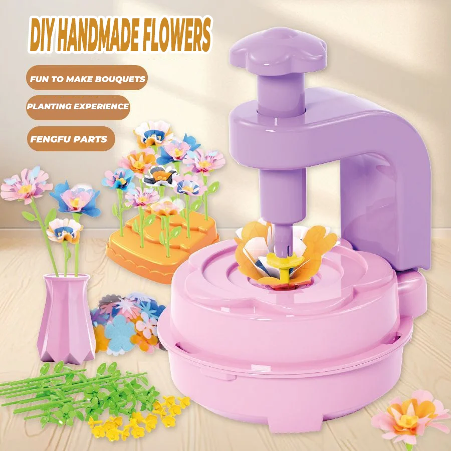 Simulación creativa fabricante de flores juguetes artesanales DIY montaje interacción trabajo hecho a mano máquina de grabado juguetes para niños niñas regalos de cumpleaños