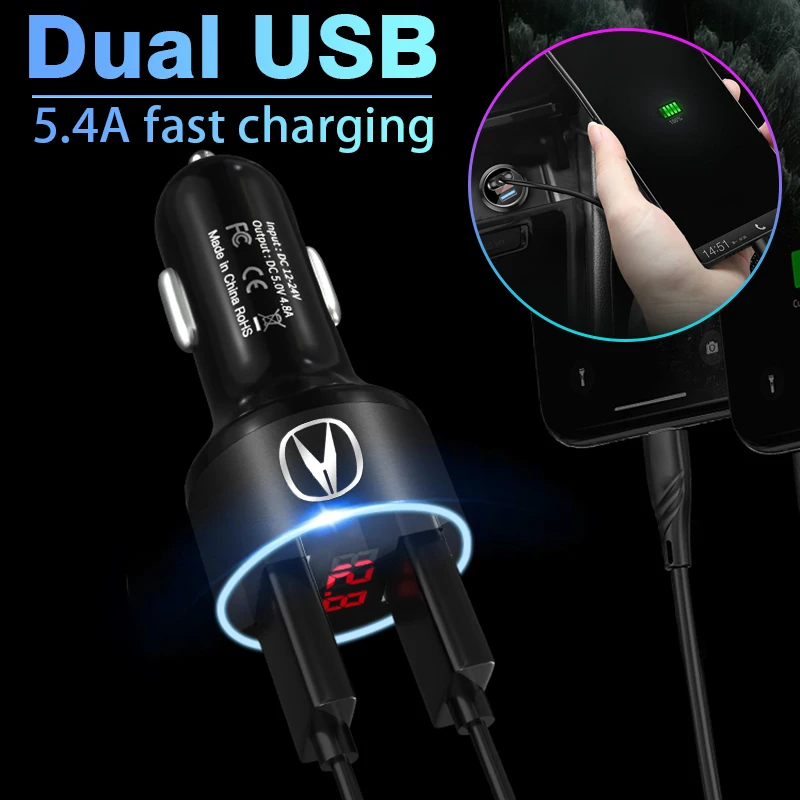 Car Charger 2USB Ports Fast Charging Digital Display Car Accessories For Acura RL Integra CDX CL CSX ILX MDX NSX RDX RSX TL TLX