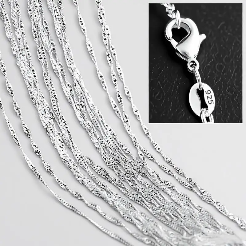 정품 925 스털링 실버 물결 체인 목걸이, 남성 쥬얼리 제작 액세서리, 1.6mm 체인, 16-30 인치, 5 개