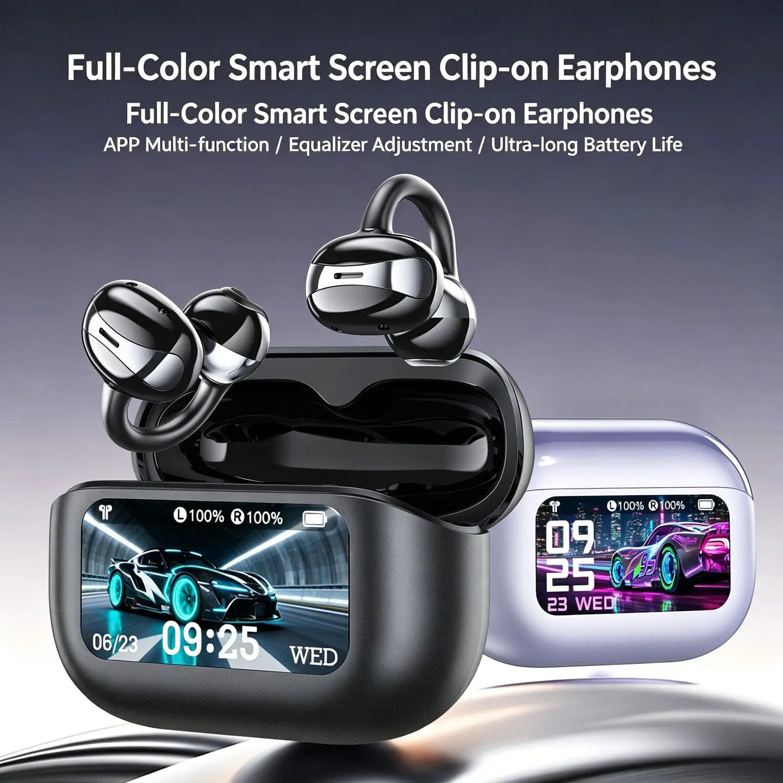 

Wireless Clip-On Bluetooth6.0 Headphones OWS Non-In-Ear Smart LED Color Touch Screen APP Control Lightweight Sports Hifi Headset